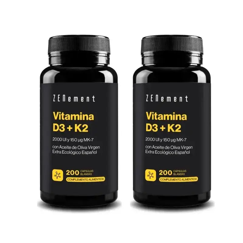 Zenement Vitamina D3 + K2, 2000 UI e 150 µg Mk-7, Confezione 2 x 200 capsule molli
