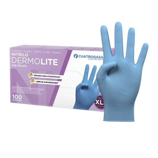 Guanti in nitrile senza polvere Cuatrogasa Dermolite Blu Taglia Xl, 100 unità