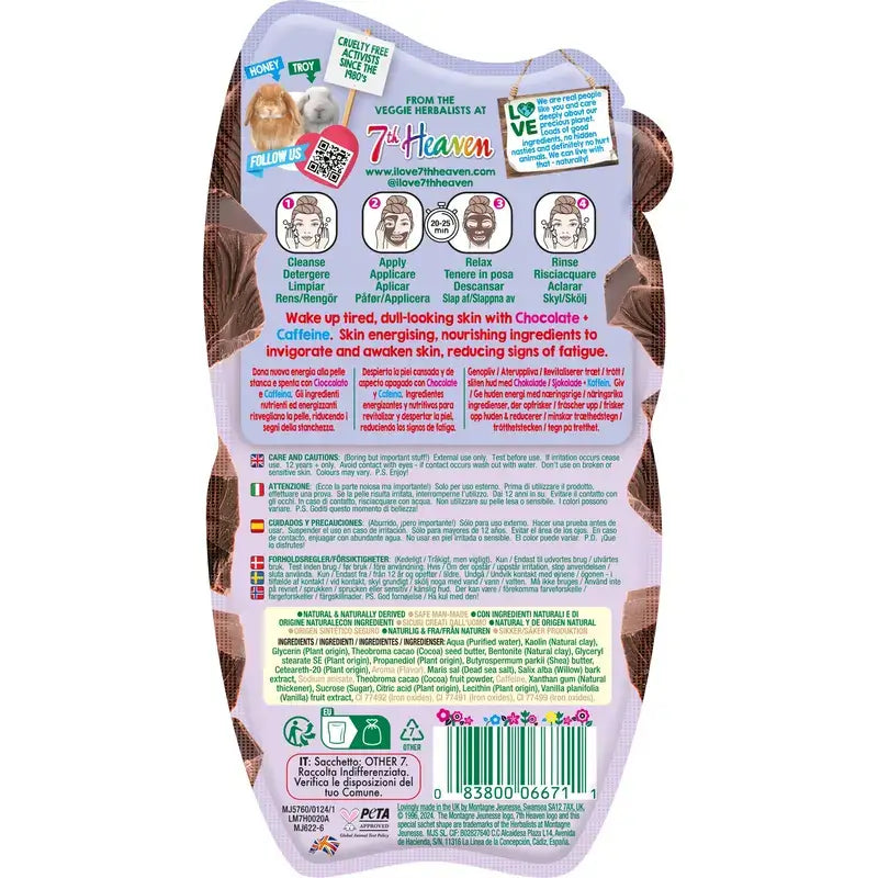 7 Heaven Chocolate Mud Mask con caffeina nutre e stimola, 15 grammi