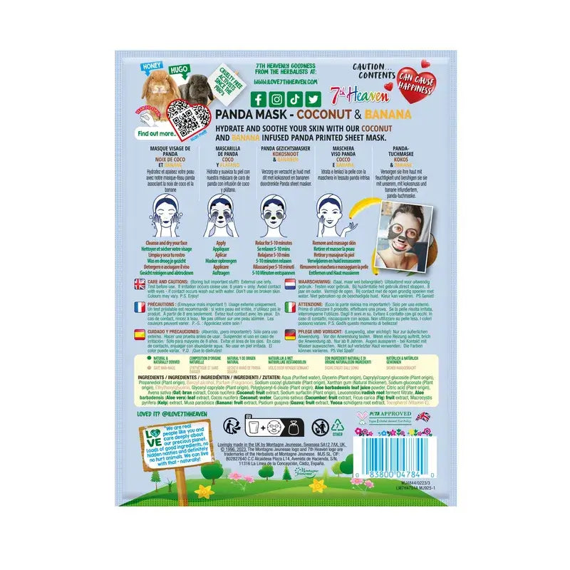 7 Heaven Animal Mask Panda Cloth Mask, 4 unità