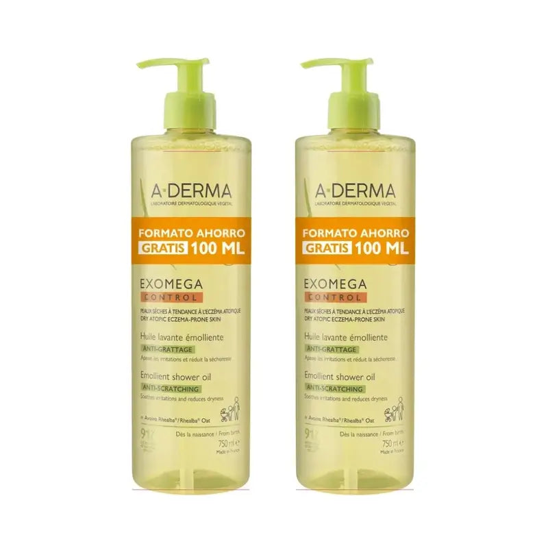 A-Derma Exomega Control Olio doccia emolliente anti-irritazione, 2X750 Ml