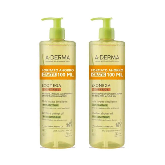 A-Derma Exomega Control Olio doccia emolliente anti-irritazione, 2X750 Ml