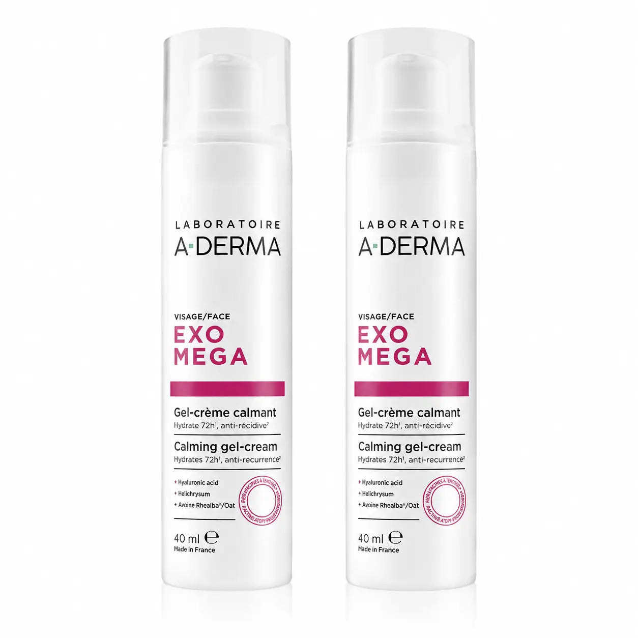 A-Derma Exomega Gel-crema lenitivo per il viso, 40 ml, confezione da 2