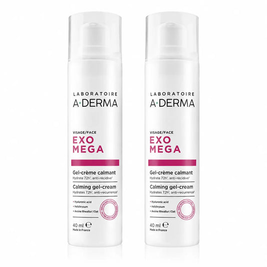 A-Derma Exomega Gel-crema lenitivo per il viso, 40 ml, confezione da 2