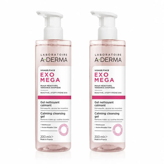 A-Derma Exomega Gel detergente lenitivo per il viso, 200 ml, confezione da 2