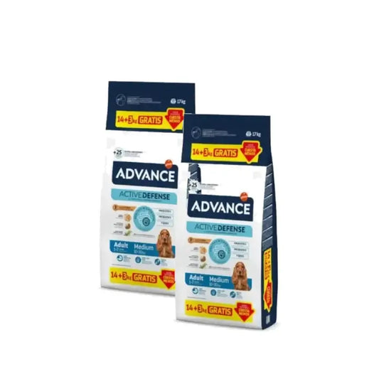 Advance Adult Medium, mangime per cani di taglia media al pollo, confezione da 2 x 14+3 kg