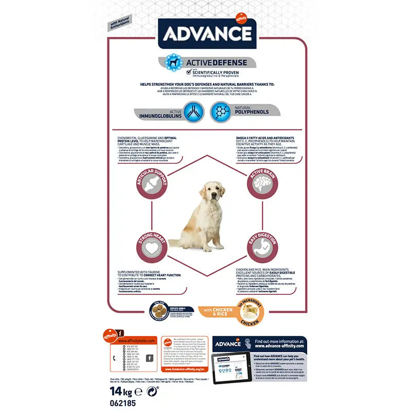Advance Canine Senior Maxi Pollo Riso 14kg, cibo per cani