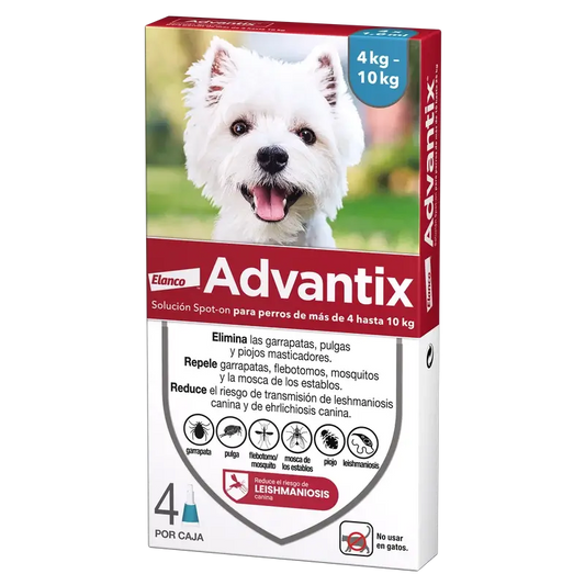 Pipette antiparassitarie Advantix per cani da 4 a 10 kg 4 unità X 1 Ml