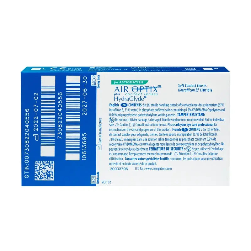 Air Optix Plus HydraGlyde lenti toriche mensili , 6 unità