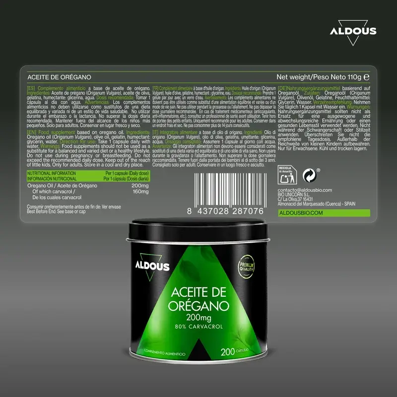 Olio di origano Aldous Bio, 200 perle