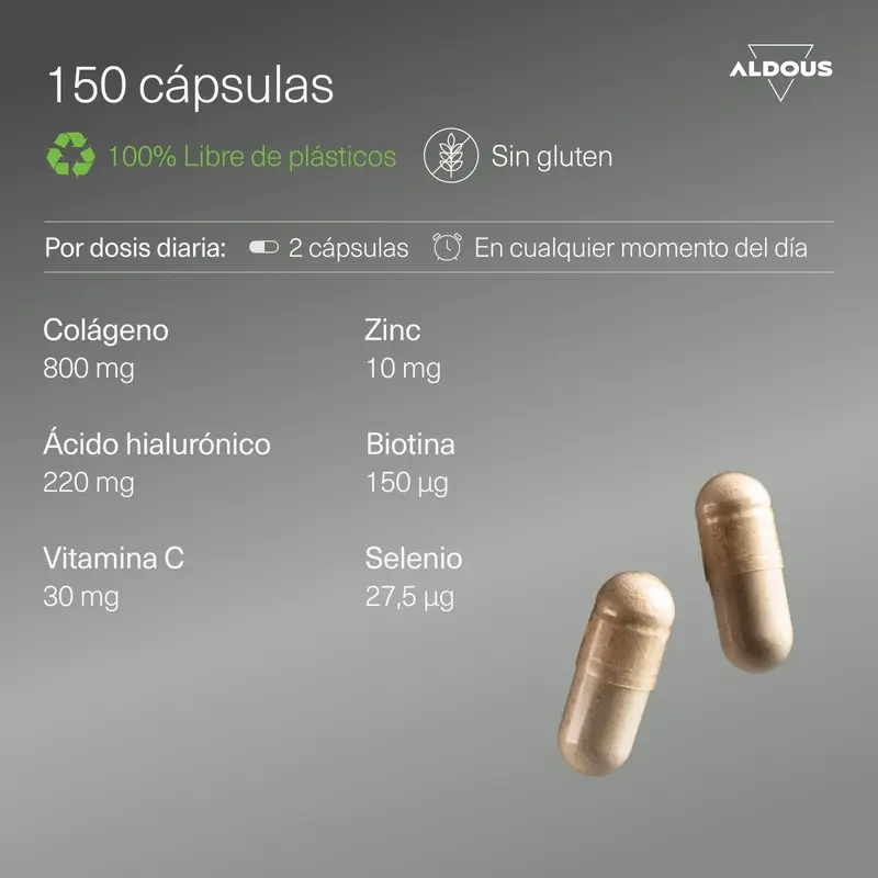 Acido ialuronico Aldous Bio con collagene, vitamine e minerali, 120 capsule