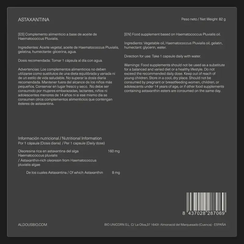 Aldous Bio Astaxantina naturale pura , 120 capsule