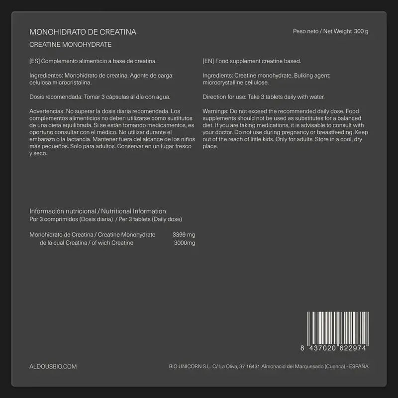 Aldous Bio Creatina Monoidrato , 200 compresse