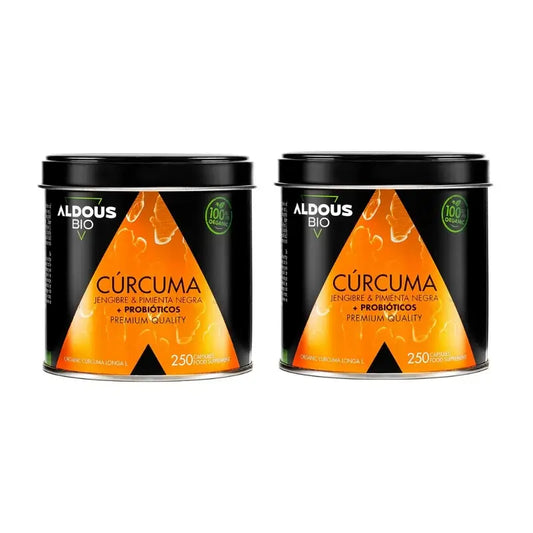 Aldous Bio Curcuma con zenzero e pepe nero con probiotici, 2X250 capsule