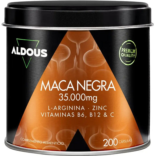Aldous Bio Peruvian Black Maca Complex Arginina, Zinco, Vitamina C, B12 e B6 , 200 capsule
