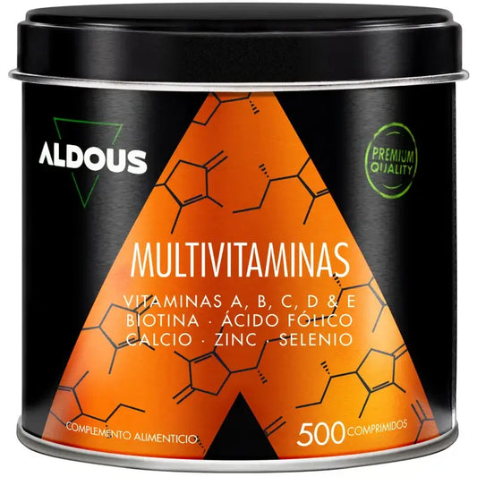 Aldous Bio Multivitamine Vitamina C, D, E, A, Vitamine del gruppo B, Biotina, Acido folico, Calcio, Zinco, Selenio , 500 compresse