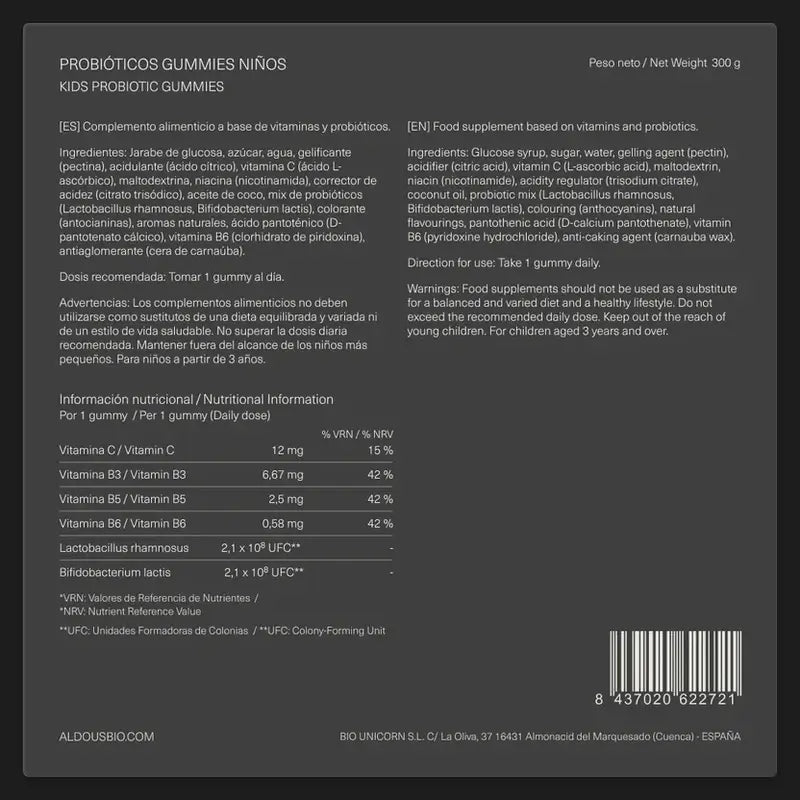 Aldous Bio Probiotici con Vitamine per Bambini in Gummies , 120 gummies