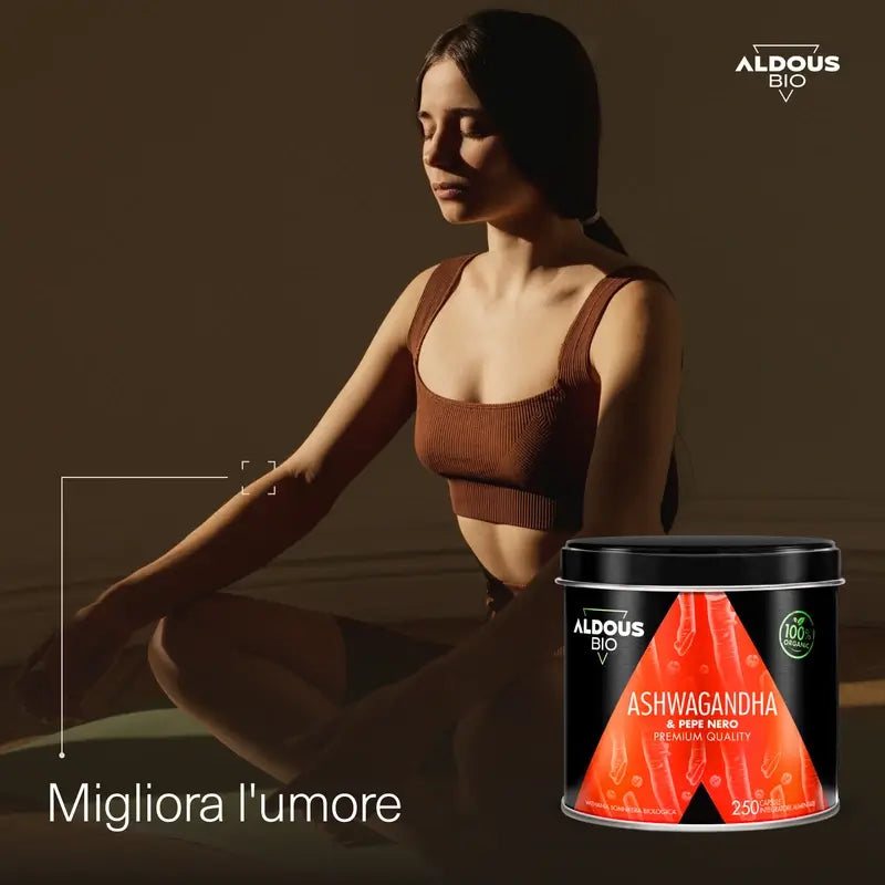 Aldous Bio Radice di Ashwagandha con Pepe Nero , 250 capsule