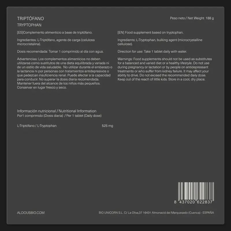 Aldous Bio Triptofano puro, 300 compresse