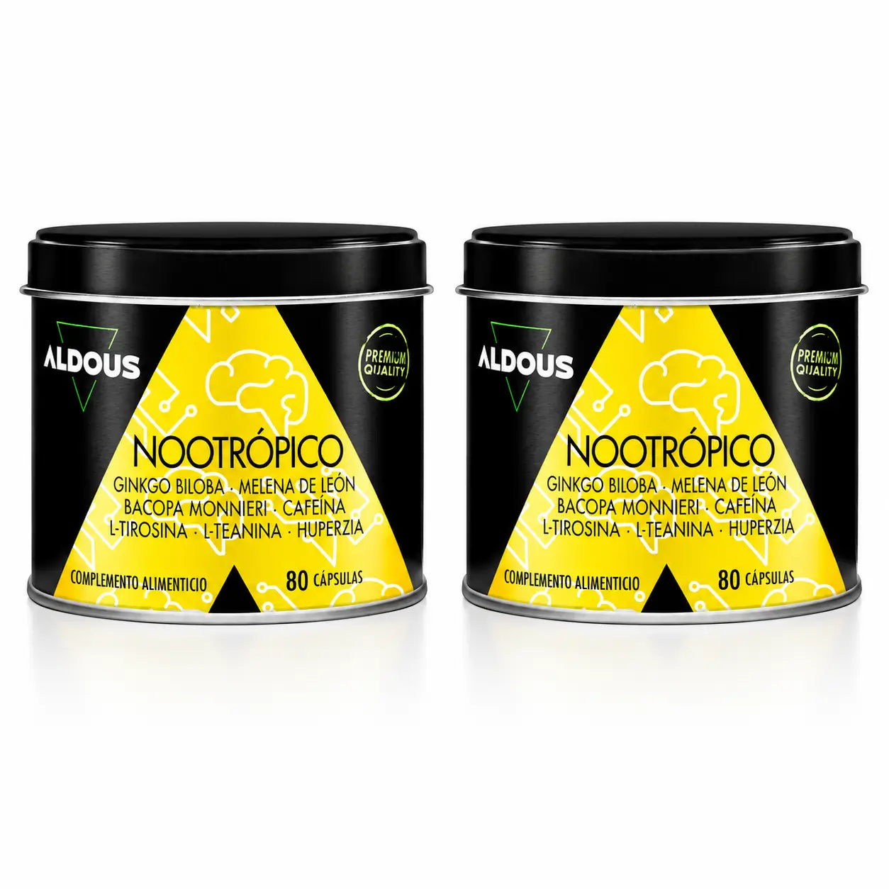 Aldous Labs Nootropic con Ginkgo Biloba, Criniera di Leone, Caffeina, Bacopa, Tirosina, Teanina e Huperzina A , confezione da 2