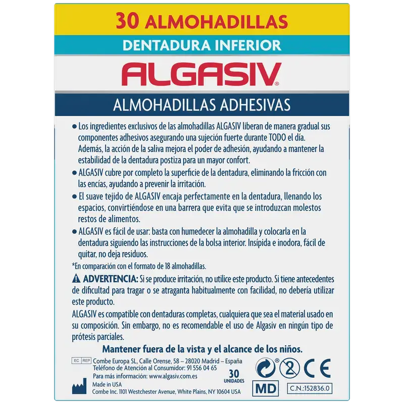 Cuscinetti adesivi Algasiv per protesi inferiori 30 pz.
