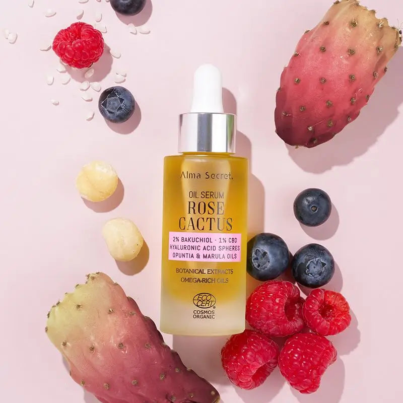 Alma Secret Rose Cactus Serum-Oil con 2% di Bakuchiol, 1% di Cbd e A. Ialuronico.