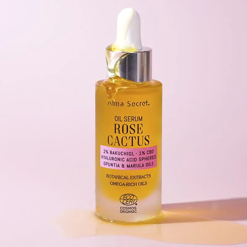 Alma Secret Rose Cactus Serum-Oil con 2% di Bakuchiol, 1% di Cbd e A. Ialuronico.