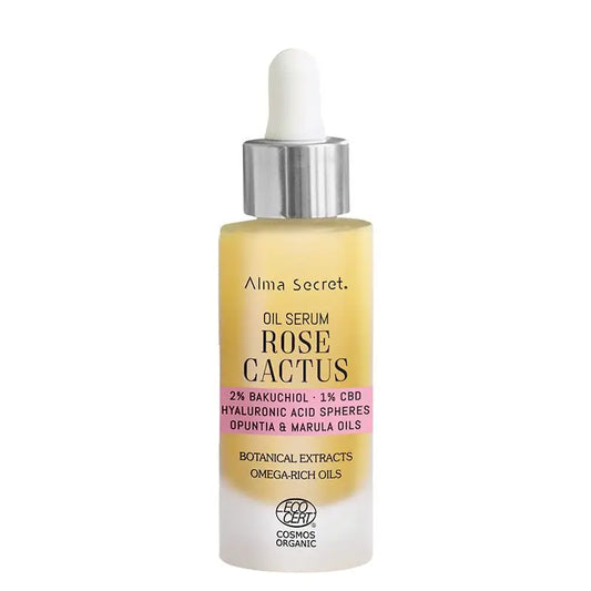 Alma Secret Rose Cactus Serum-Oil con 2% di Bakuchiol, 1% di Cbd e A. Ialuronico.