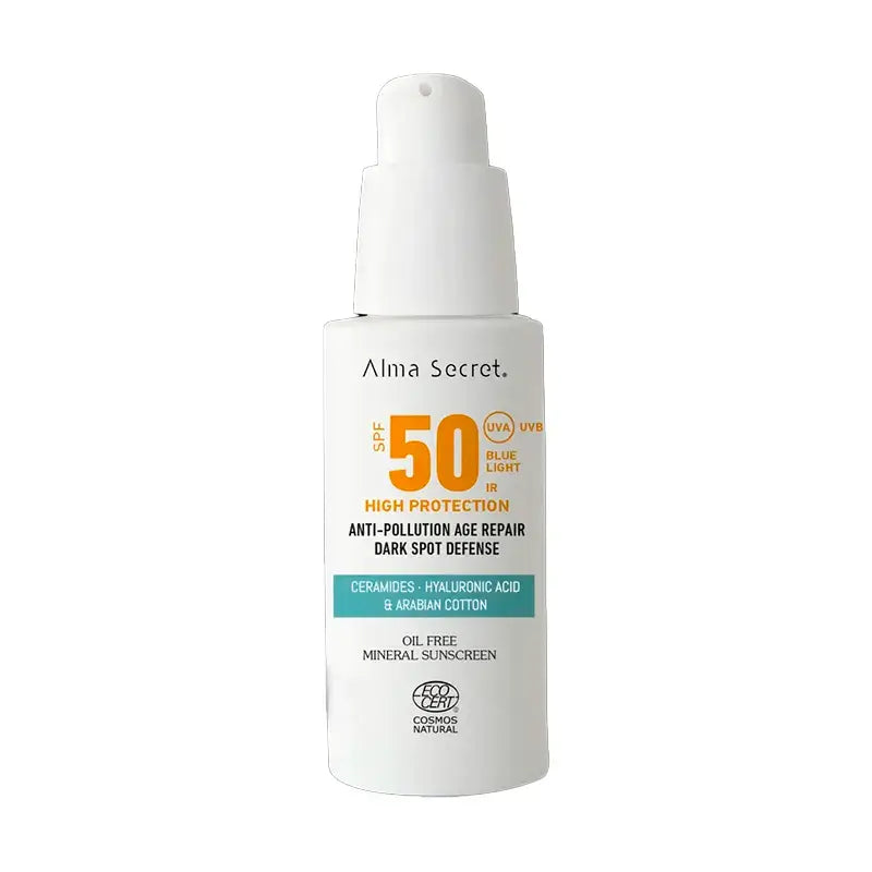 Alma Secret Solar Facial Protezione solare naturale Spf 50 con Ceramidi, anti-brufoli e senza olio