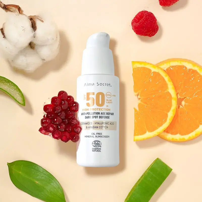 Alma Secret Solar Facial Protezione solare naturale Spf 50 con Ceramidi, Anti-Blemish e Oil-Free (Colore: Sabbia)
