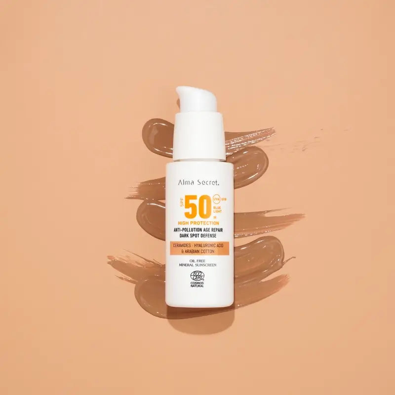 Alma Secret Protezione solare naturale per il viso SPF50 Ceramidi, Anti-Blemish e Oil-Free Golden, 50 ml
