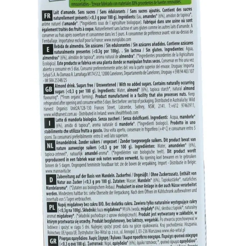 Ecomil Mandorla Drink Natura 1Lt 6Urds Bio S/A