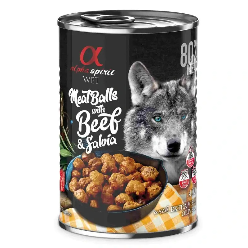 Alpha Spirit Canine Polpette di carne di manzo Scatola di salvia 6X400Gr