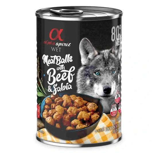 Alpha Spirit Canine Polpette di carne di manzo Scatola di salvia 6X400Gr