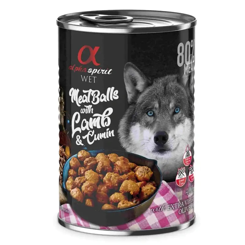 Alpha Spirit Canine Albondigas Polpette di agnello al cumino Box 6X400Gr