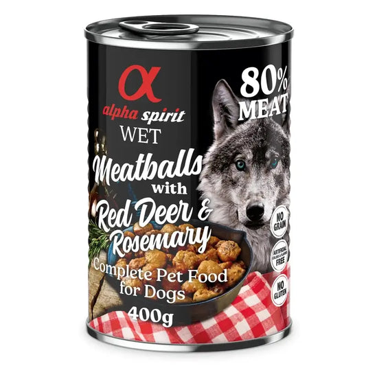 Alpha Spirit Polpette canine di carne di cervo al rosmarino 6X400Gr
