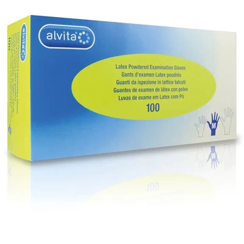 Alvita Powdered Latex Examination Gloves Tall As , 100 pcs