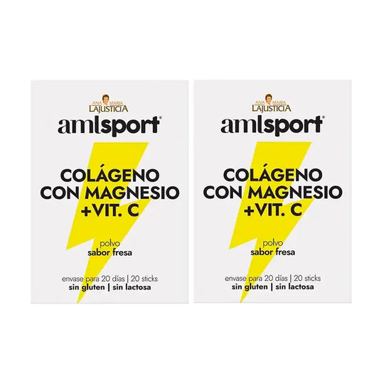 Amlsport Collagene con magnesio e vitamina C al gusto di fragola, 2X20 bastoncini