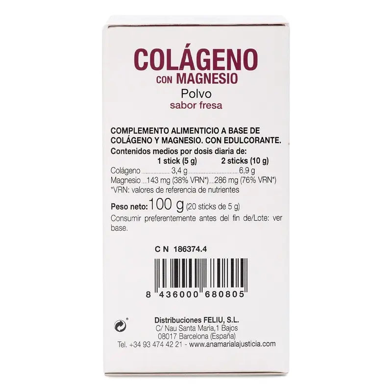 Ana Maria Lajusticia Collagene con magnesio al gusto di fragola, 20 bastoncini