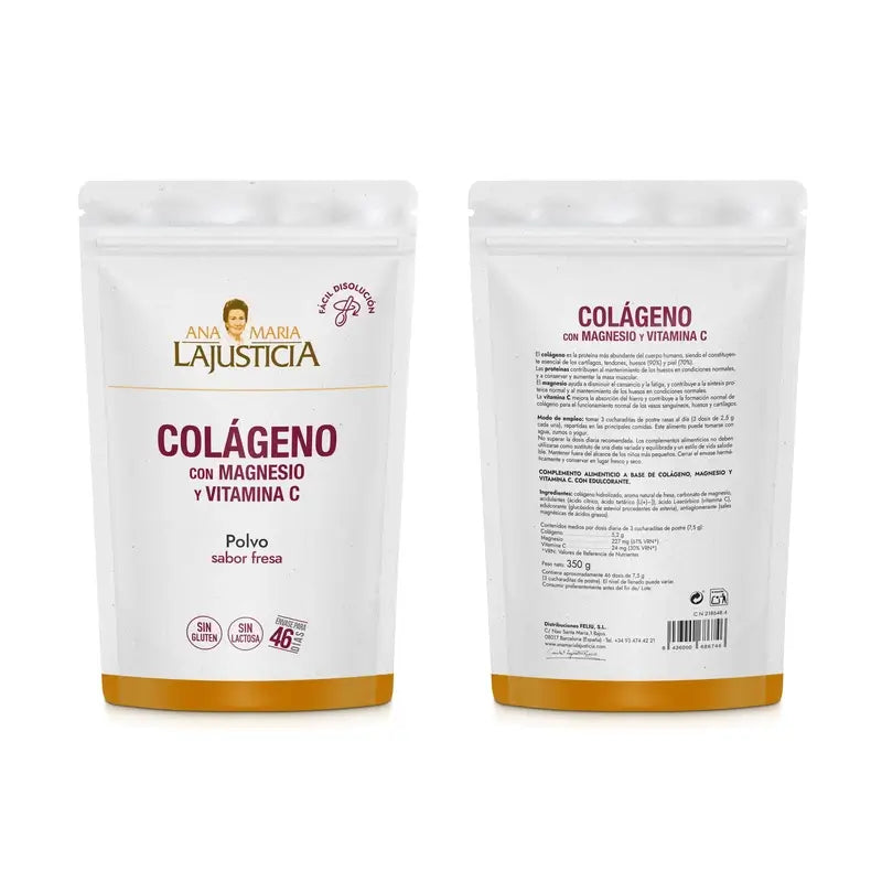 Ana Maria Lajusticia Collagene con Magnesio + Vit.C Polvere al gusto di fragola Doypack, 350 grammi