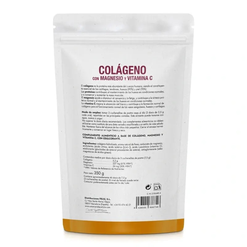 Ana Maria Lajusticia Collagene con Magnesio + Vit.C Polvere al gusto di fragola Doypack, 350 grammi