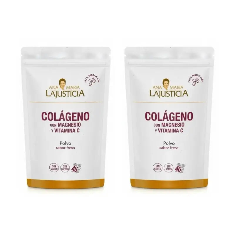 Ana Maria Lajusticia Collagene con Magnesio + Vit.C Polvere al gusto di fragola Doypack, 2x350 grammi