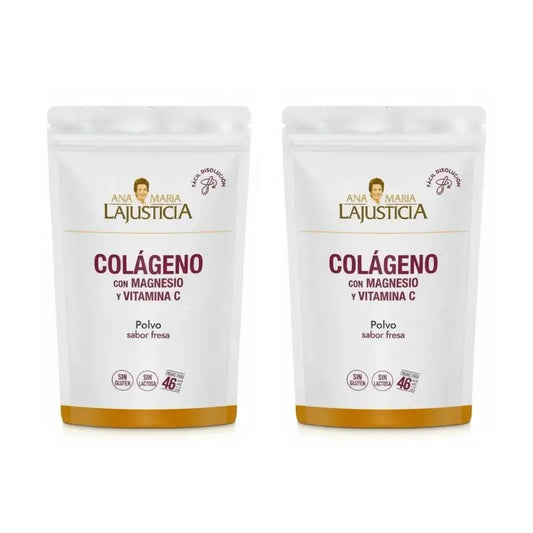 Ana Maria Lajusticia Collagene con Magnesio + Vit.C Polvere al gusto di fragola Doypack, 2x350 grammi