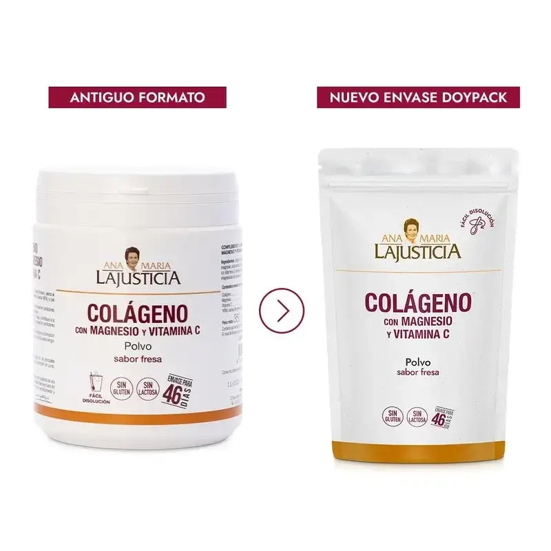 Ana Maria Lajusticia Collagene con Magnesio + Vit.C Polvere al gusto di fragola Doypack, 2x350 grammi