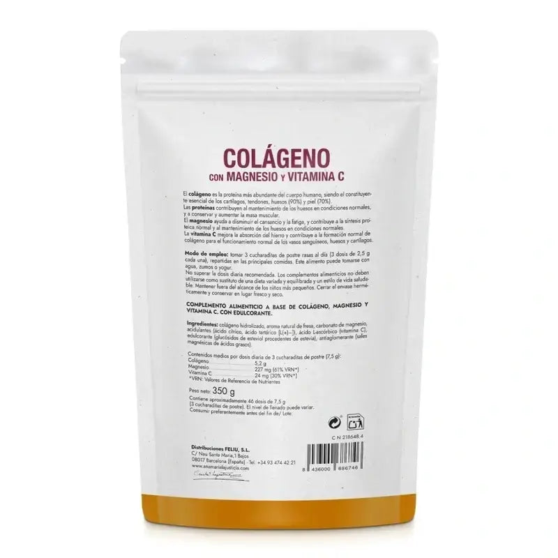 Ana Maria Lajusticia Collagene con Magnesio + Vit.C Polvere al gusto di fragola Doypack, 3x350 grammi