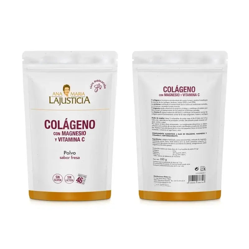 Ana Maria Lajusticia Collagene con Magnesio + Vit.C Polvere al gusto di fragola Doypack, 3x350 grammi