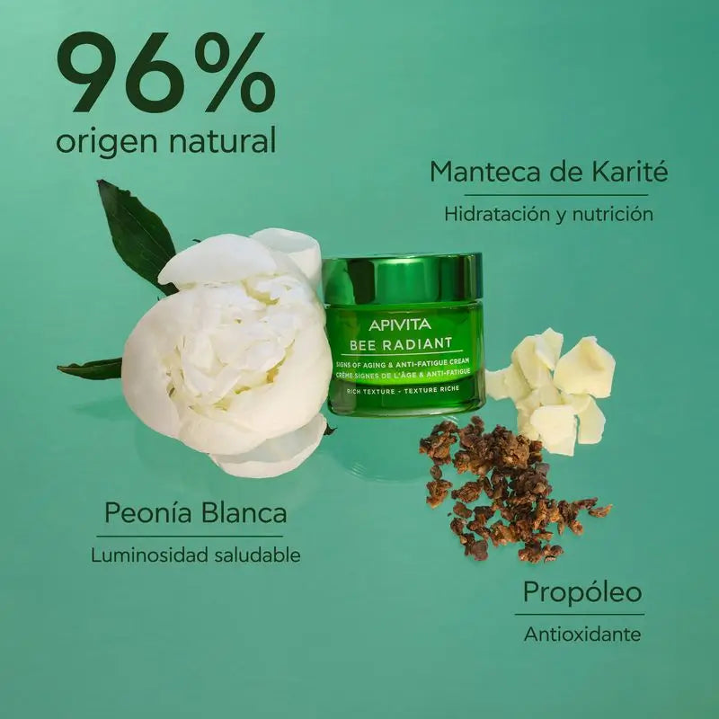 APIVITA Bee Radiant Crema antietà e anti-fatica con Peonia Bianca e Propoli Brevettata