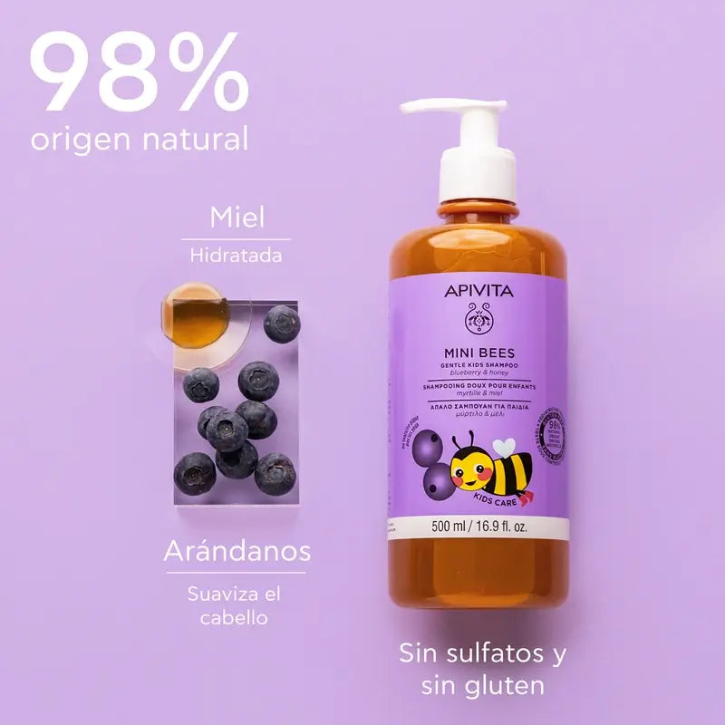 Apivita Shampoo delicato per bambini con mirtillo rosso e miele, 500 ml
