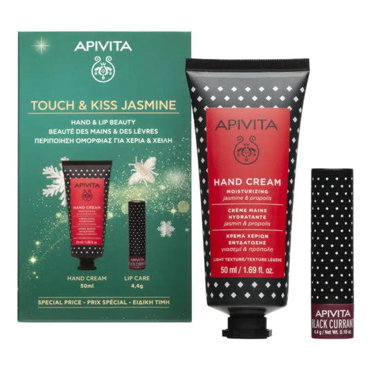 Apivita Cofanetto Crema per le mani al gelsomino + Crema per le labbra al ribes nero, 50 + 4,4 ml