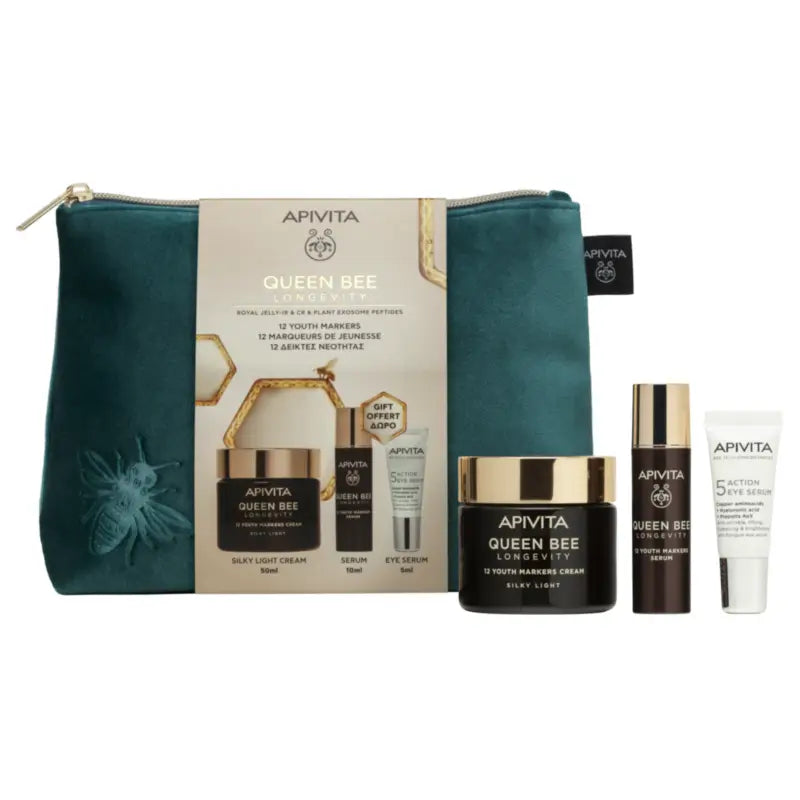 Apivita Cofanetto Queen Bee Longevity Routine Crema Leggera + Omaggi, 50 + 10 + 5 ml